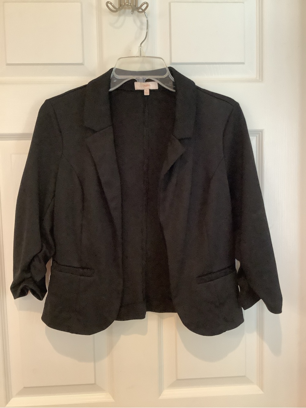 Candie's Black Open-Front Ponte Blazer with Notch Collar